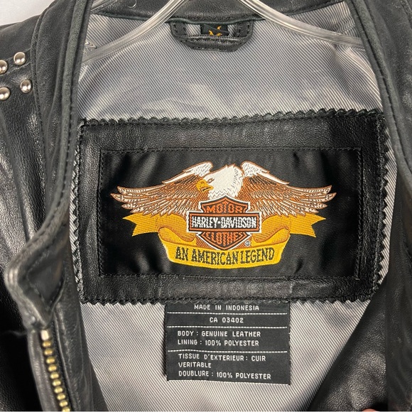 Harley Davidson Black Soft Leather Zip Front Studded Angel Wing Logo Jacket M - Picture 3 of 6